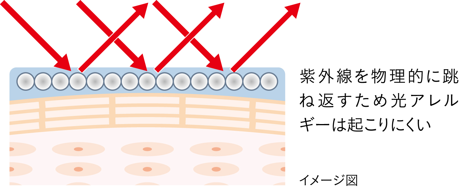 イメージ図 紫外線を物理的に跳ね返すため光アレルギーは起こりにくい