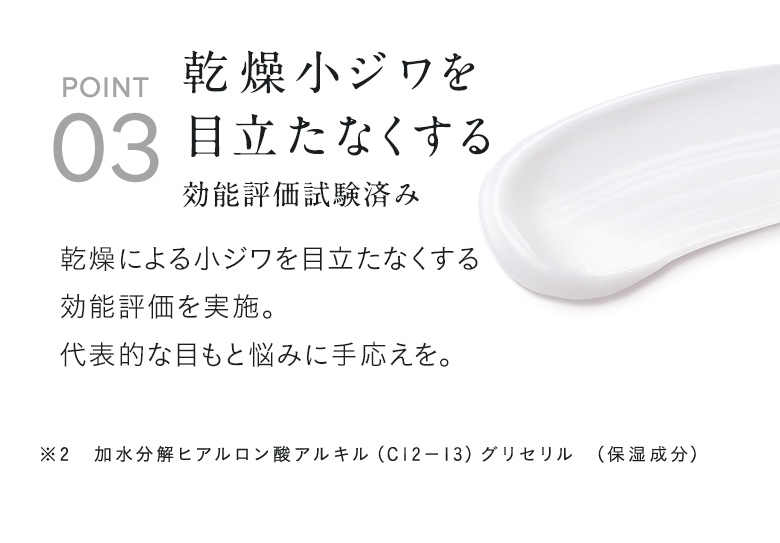 POINT03 乾燥小じわを目立たなくする 効能評価試験済み