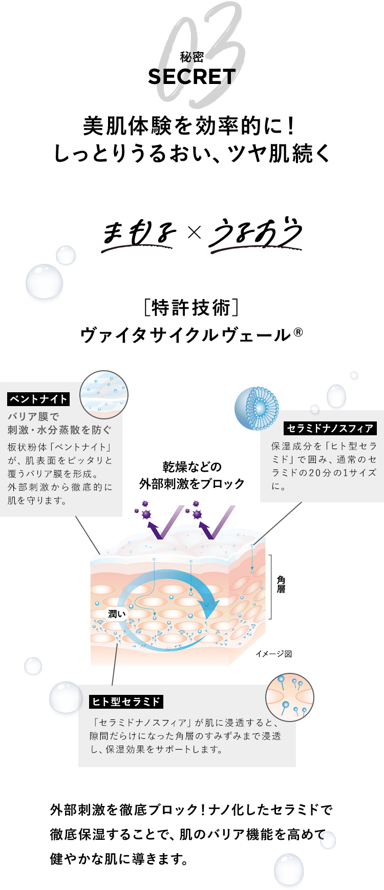 秘密3 美肌体験を効率的に！しっとりうるおい、ツヤ肌続く。